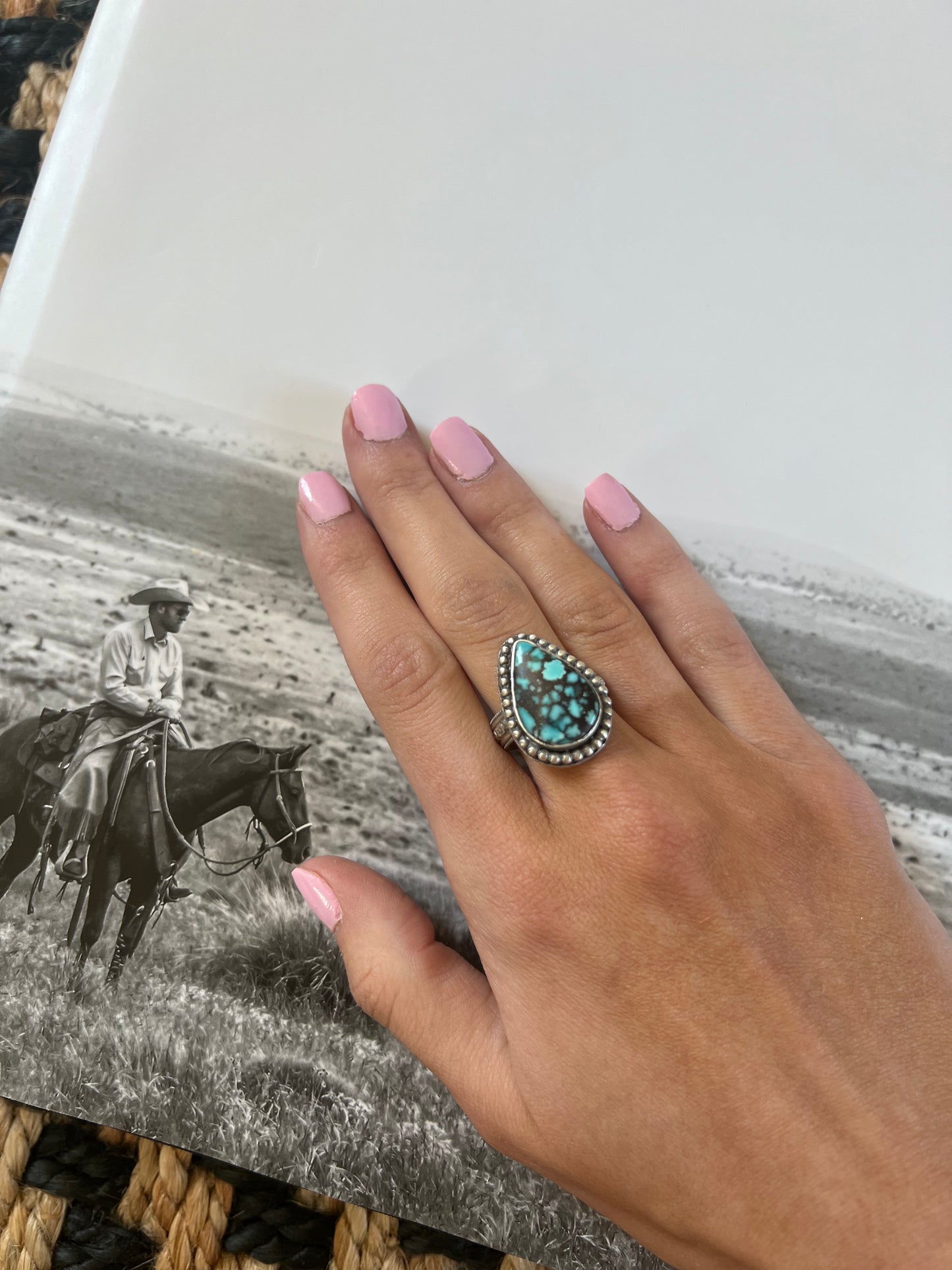 Tear Drop Stone Turquoise Ring (Size 8)