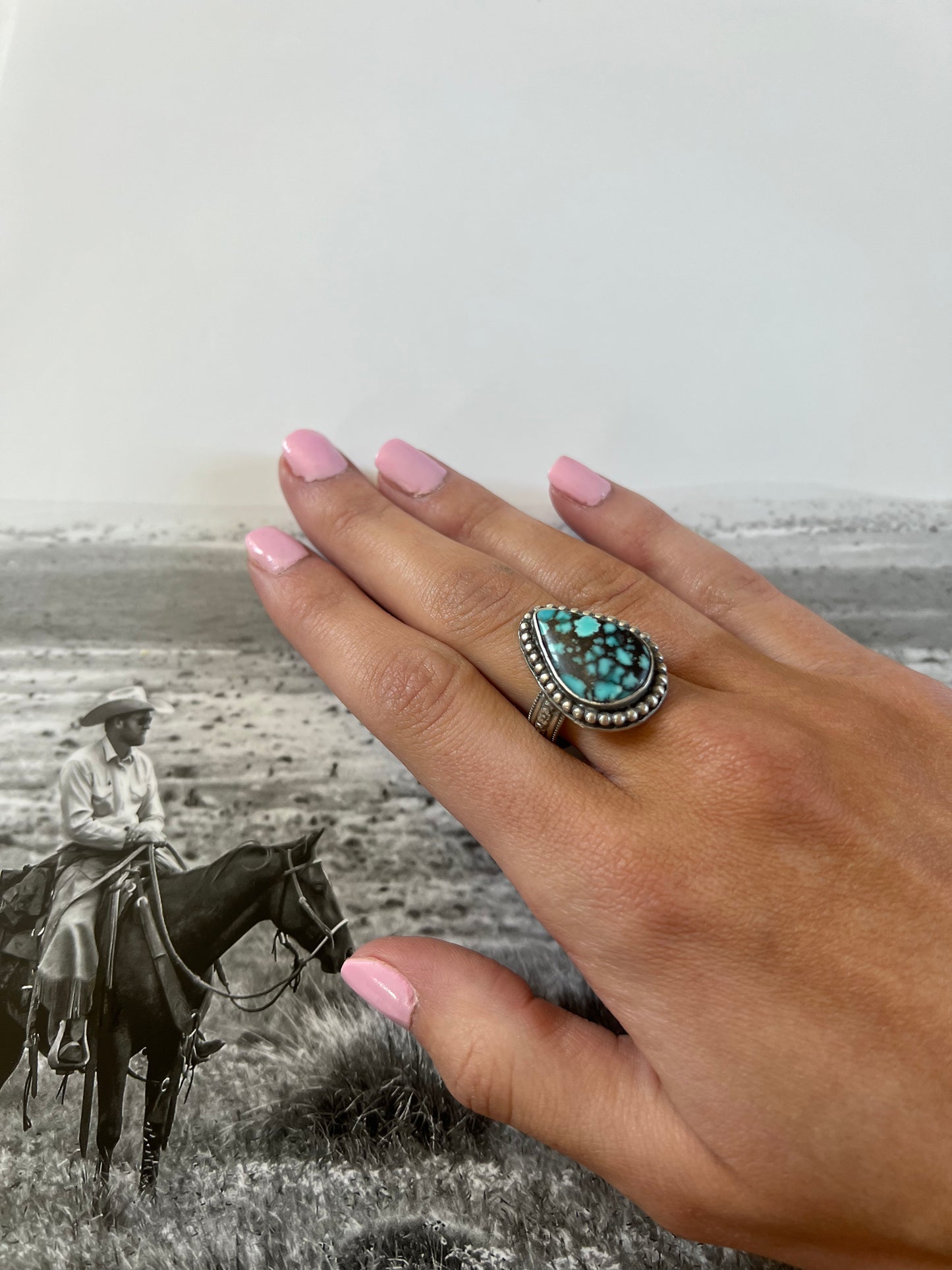 Tear Drop Stone Turquoise Ring (Size 8)